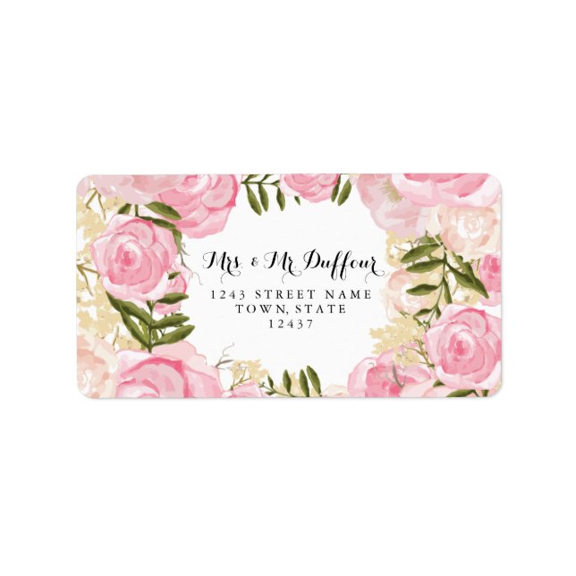 Modern Vintage Pink Floral Wedding Label (Front)
