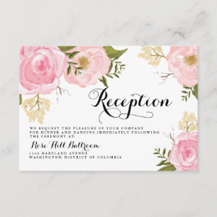 Modern Vintage Pink Floral Wedding Reception Card
