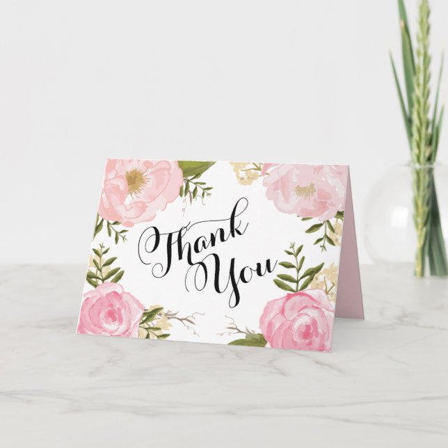 Modern Vintage Pink Floral Wedding Thank You (Front)
