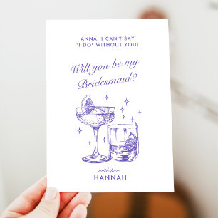 Modern Vintage Purple Bridesmaid Proposal Card