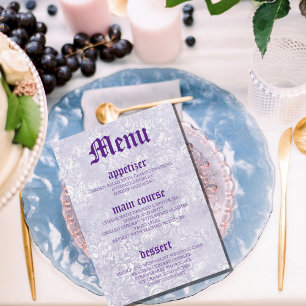 Modern Vintage Purple Wedding Table Menu Cards