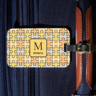 Modern Vintage Puzzle Pieces Monogram  Luggage Tag