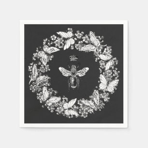 Modern Vintage Queen Bee Crown Butterfly Wreath Napkin