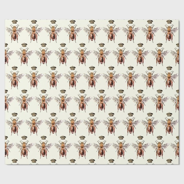 Modern Vintage Queen Bee Crown Pattern Wrapping Paper (Seam)