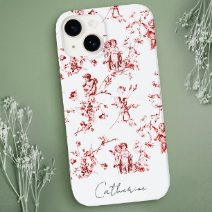 Modern Vintage Red Cupid Angels Floral Toile iPhone 14 Case