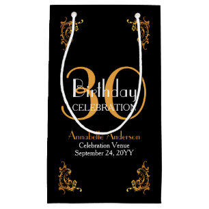 Modern Vintage Retro Black Gold 30th Birthday Small Gift Bag