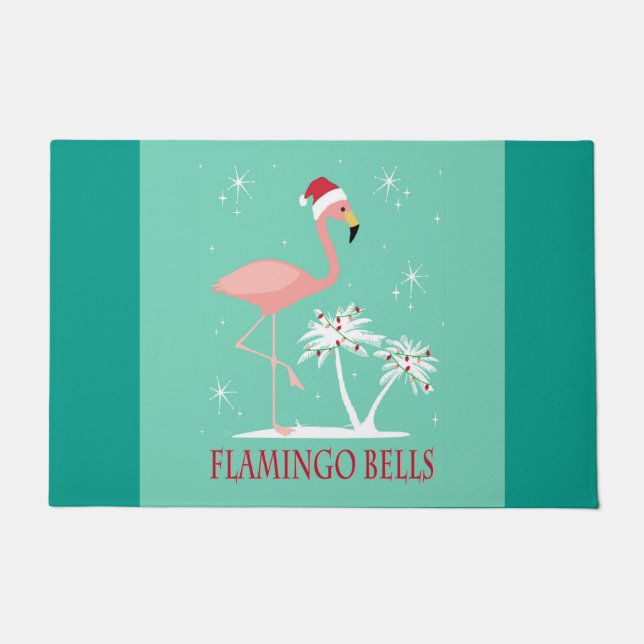 MODERN VINTAGE RETRO CHRISTMAS FLAMINGO DOORMAT (Front)