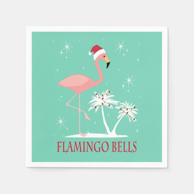 MODERN VINTAGE RETRO CHRISTMAS FLAMINGO NAPKIN (Front)