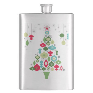 modern vintage retro christmas tree hip flask