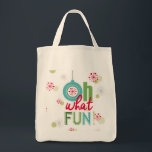modern vintage retro Christmas typograpahy phrase Tote Bag<br><div class="desc">modern vintage retro Christmas typograpahy phrase oh what fun</div>