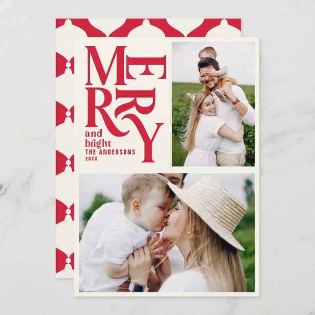 Modern vintage retro Chritsmas red photo Announcement (Front/Back)