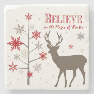 modern vintage rustic deer and snowflakes stone coaster