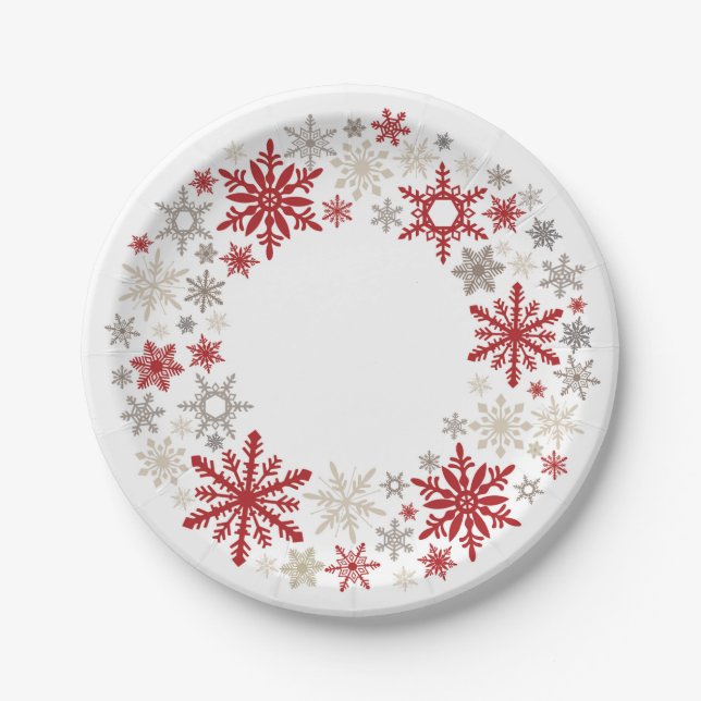 Modern vintage rustic snowflake wreath |monogram paper plate (Front)