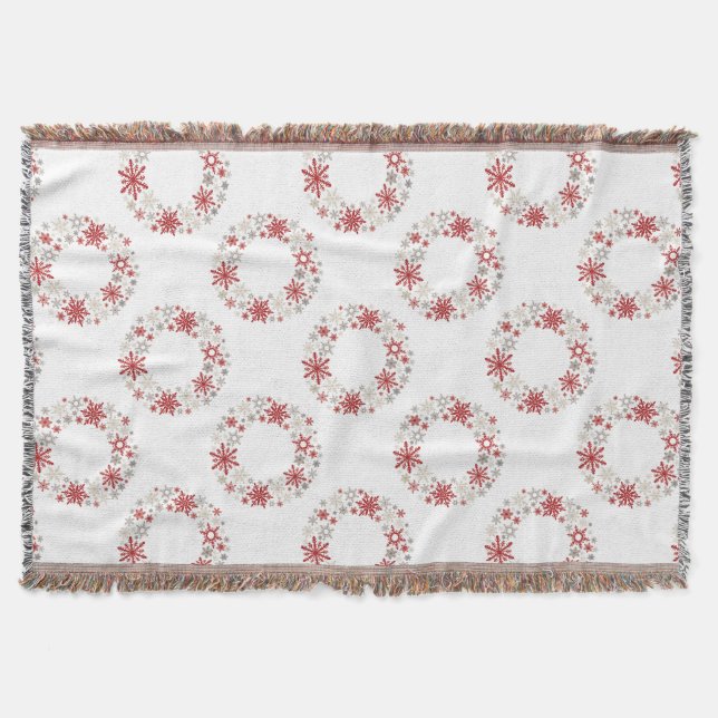 Modern vintage rustic snowflake wreath |monogram throw blanket (Front)