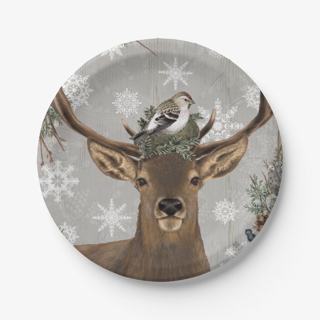 modern vintage rustic winter deer paper plate (Front)