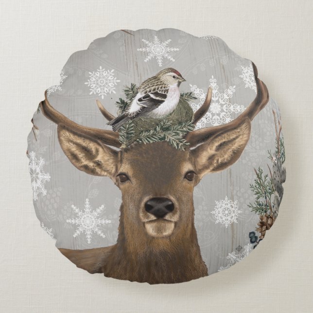 modern vintage rustic winter deer round cushion (Front)