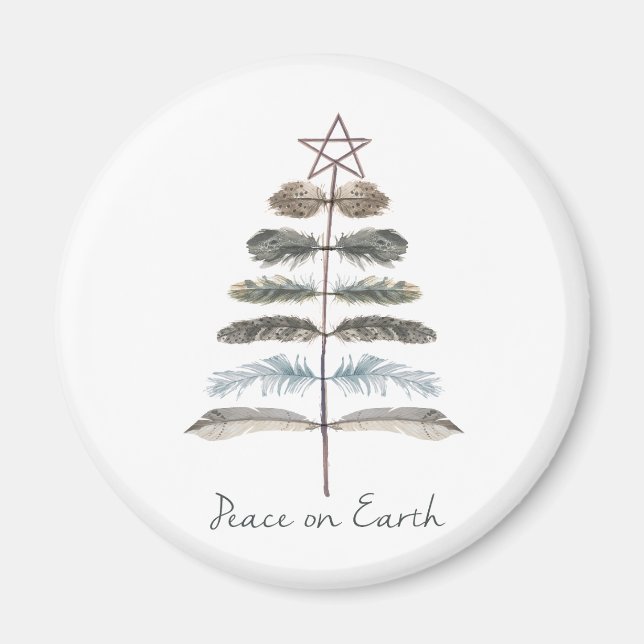 modern vintage rustic winter feather tree magnet (Front)