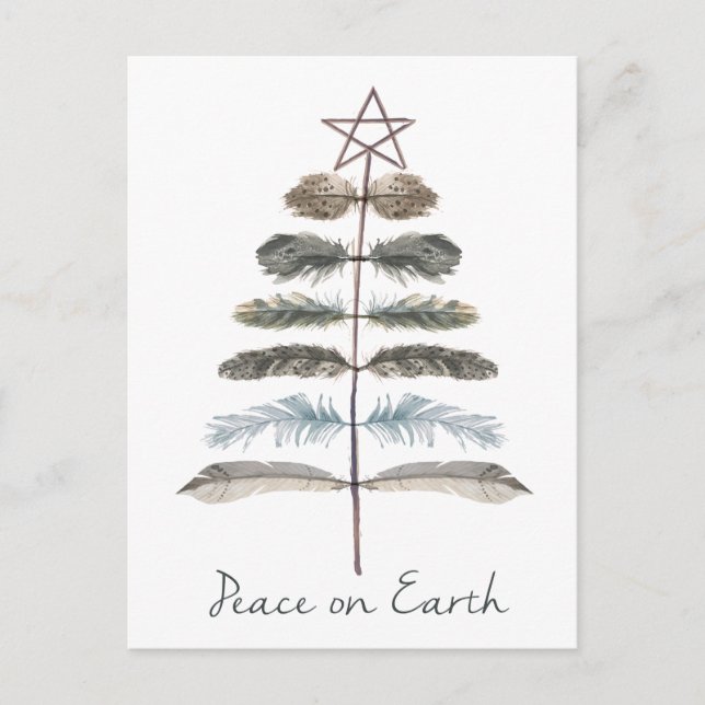 modern vintage rustic winter feather tree postcard (Front)