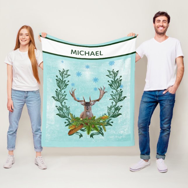 Modern Vintage Rustic Winter Snowflakes  Deer Fleece Blanket (In Situ)