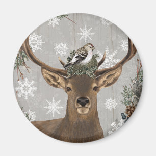 modern vintage rustic woodland winter deer magnet