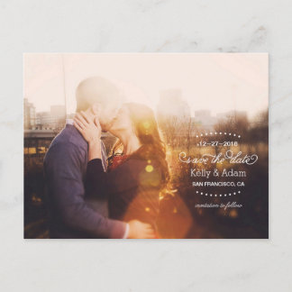 Modern Vintage Script Full Photo Save the Date Announcement Postcard
