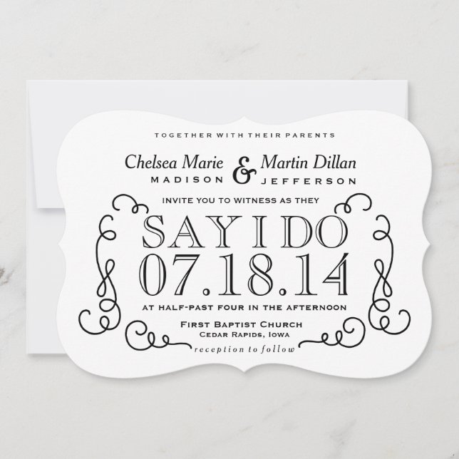 Modern Vintage Scroll Wedding Invitation Template (Front)