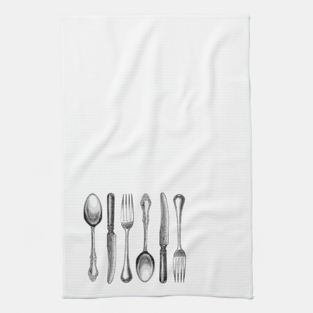 modern vintage silverware tea towel (Vertical)