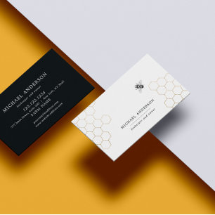 Modern Vintage Simple Bee Honey Black White Business Card
