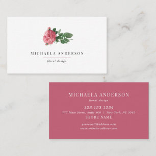 Modern Vintage Simple Floral Pink Rose Business Business Card
