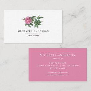 Modern Vintage Simple Floral Pink Rose Business Card