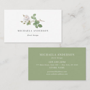 Modern Vintage Simple Floral White Rose Business Card