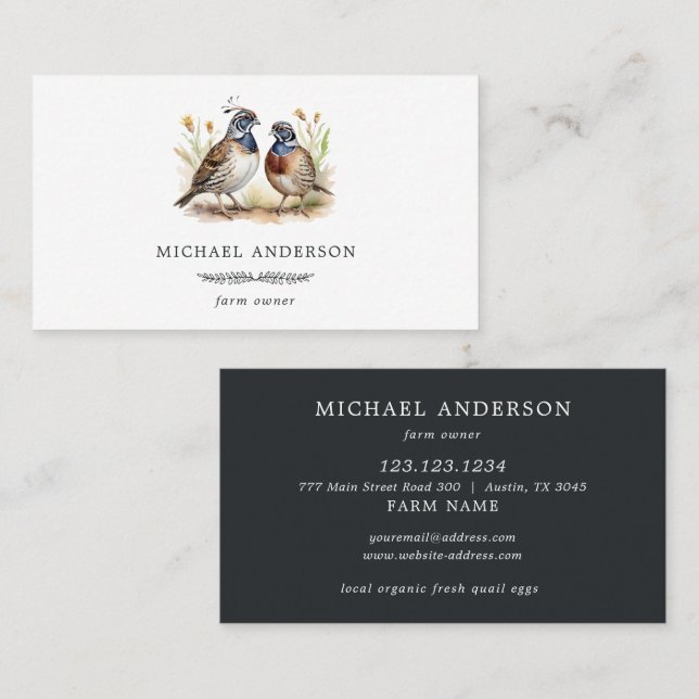 Modern Vintage Simple Quail Farm Owner  Business Card (Front/Back)