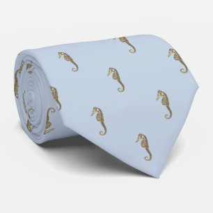 Modern Vintage Small Beige Seahorse Soft Blue Tie