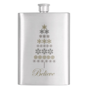 modern vintage snowflake tree hip flask