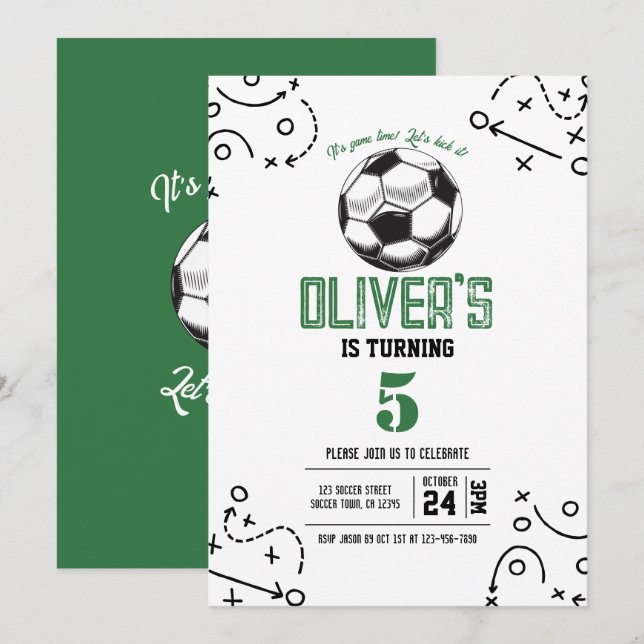 Modern Vintage Soccer Sports Tactics Birthday Invitation (Front/Back)
