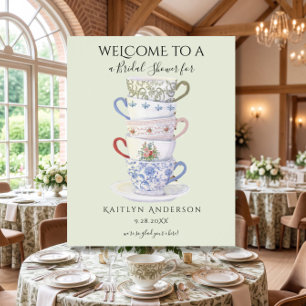 Modern Vintage Tea Cups Watercolor Bridal Shower Poster