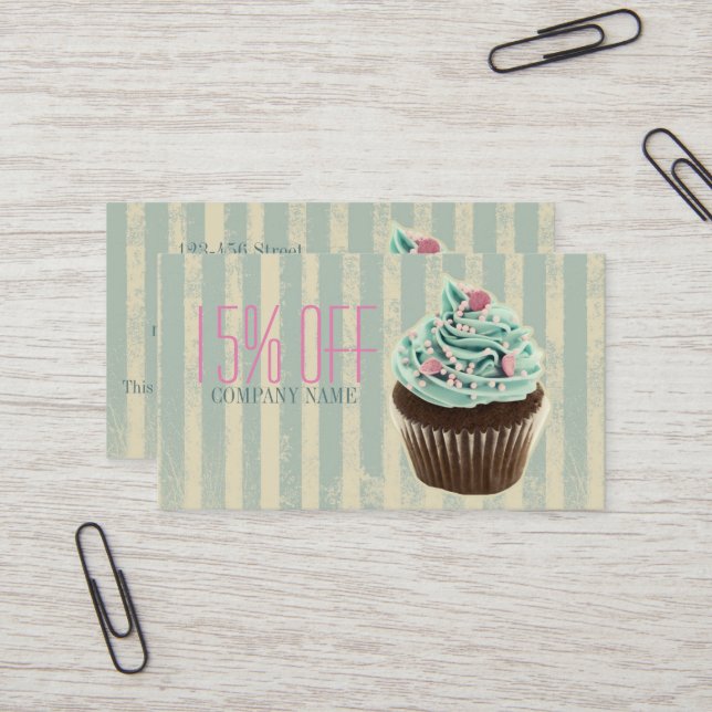 modern vintage teal  bakery dessert cupcake business card (Front/Back In Situ)