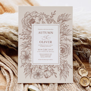 Modern Vintage Terracotta Floral Wedding Invitation