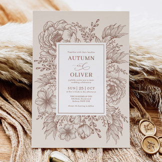 Modern Vintage Terracotta Floral Wedding Invitation