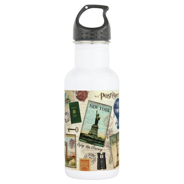 modern vintage travel collage 532 ml water bottle (Front)