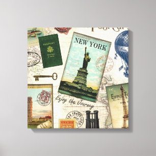modern vintage travel collage canvas print