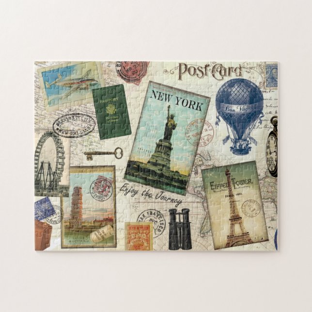 modern vintage travel collage jigsaw puzzle (Horizontal)