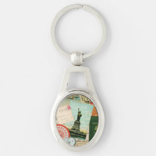 modern vintage travel collage key ring