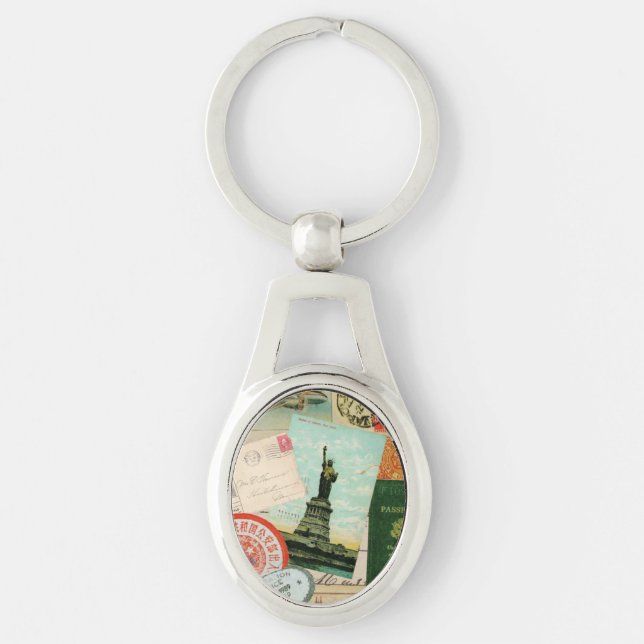 modern vintage travel collage key ring (Front)