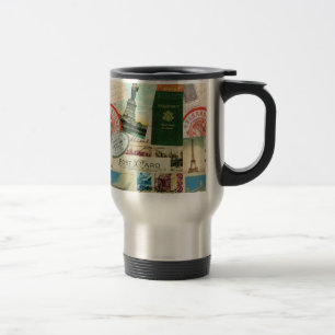 modern vintage travel collage mug