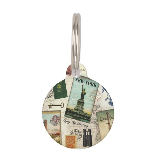 modern vintage travel collage pet tag (Front)