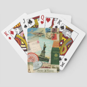 modern vintage travel collage playing cards