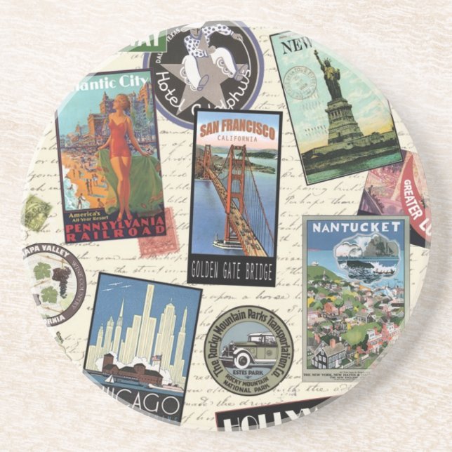 modern vintage travel USA Coaster (Front)