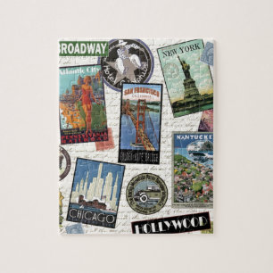 modern vintage travel USA Jigsaw Puzzle