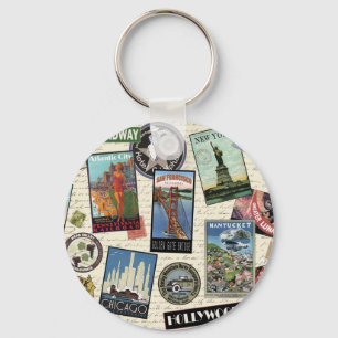 modern vintage travel USA Key Ring